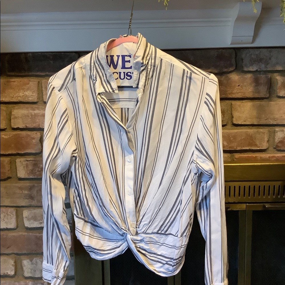 Grey and White stripped button down shirt (s)
